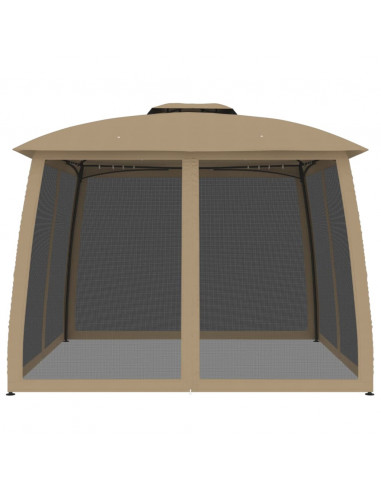 Gazebo con Tetto Doppio/Pareti Rete Tortora 2,93x2,93 m Acciaio