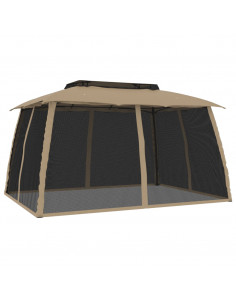 Gazebo con Tetto Doppio/Pareti Rete Tortora 3,93x2,93 m Acciaio 2