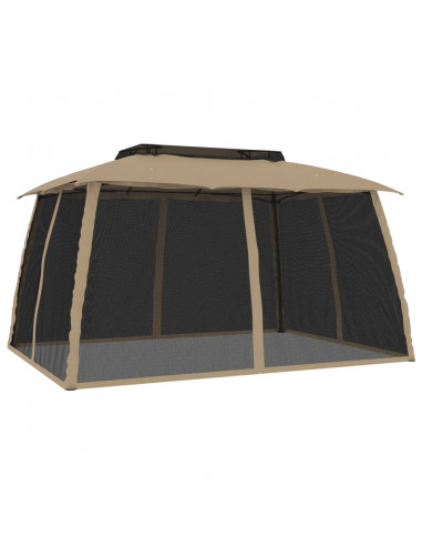 Gazebo con Tetto Doppio/Pareti Rete Tortora 3,93x2,93 m Acciaio