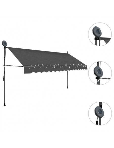 Tenda da Sole Retrattile Manuale con LED 400 cm Antracite