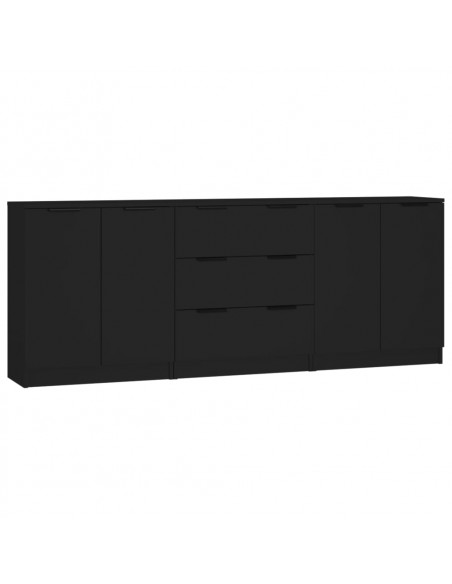 Credenze 3 pz Nere in Legno Multistrato