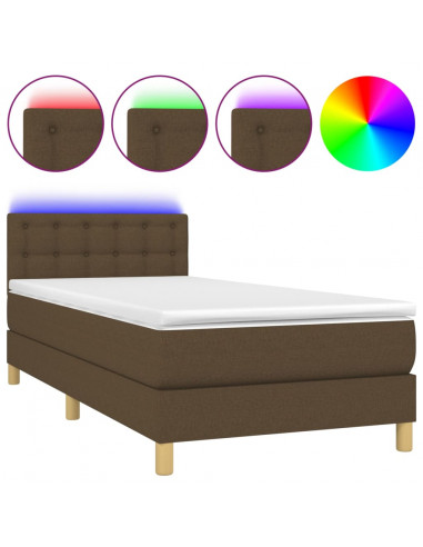 Letto a Molle Materasso e LED Marrone Scuro 90x200cm in Tessuto