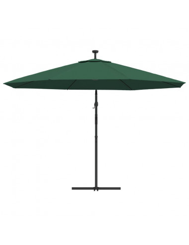 Ombrellone a Sbalzo con LED e Palo in Metallo 350 cm Verde