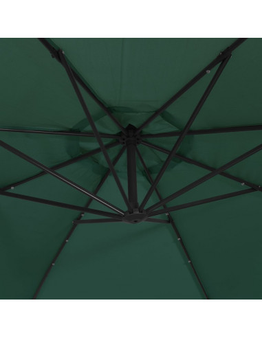Ombrellone a Sbalzo con LED e Palo in Metallo 350 cm Verde