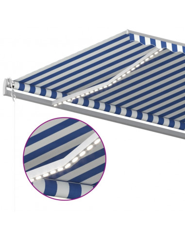 Tenda Automatica con Sensore Vento e LED 600x350 cm Blu Bianca