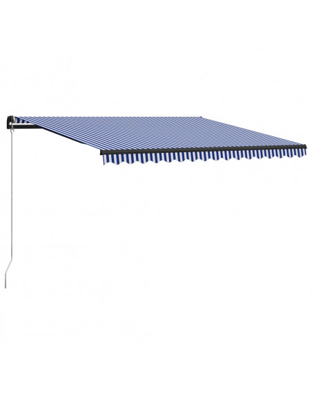 Tenda da Sole Retrattile Manuale con LED 450x300cm Blu e Bianco