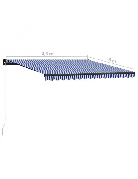 Tenda da Sole Retrattile Manuale con LED 450x300cm Blu e Bianco