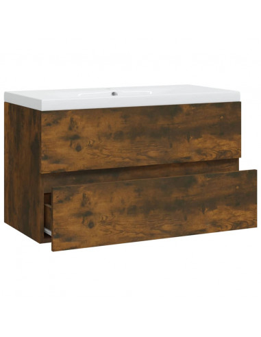 Mobile Bagno con Lavabo Integrato Rovere Fumo Legno Multistrato