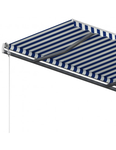 Tenda Retrattile Manuale con Palo 450x300 cm Blu/Bianca