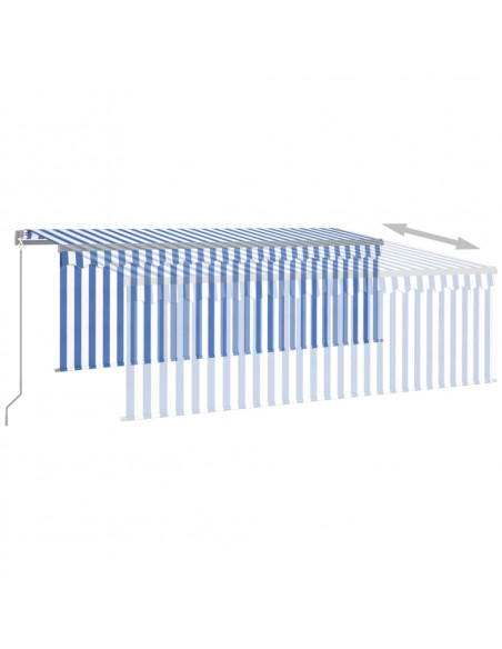 Tenda Sole Retrattile Manuale con LED 4,5x3m Blu e Bianco