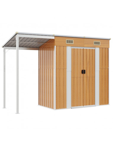 Capannone Tetto Esteso Marrone Chiaro 277x110,5x181cm Acciaio