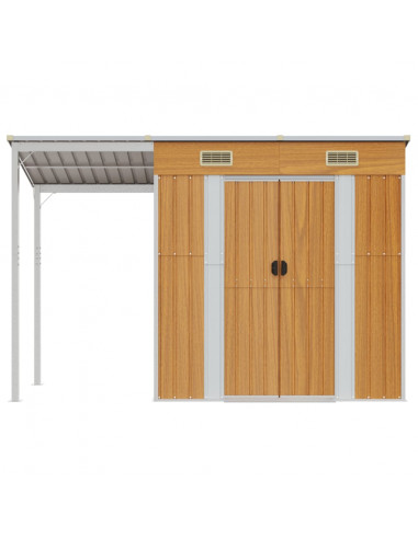 Capannone Tetto Esteso Marrone Chiaro 277x110,5x181cm Acciaio