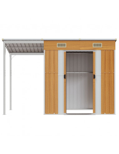 Capannone Tetto Esteso Marrone Chiaro 277x110,5x181cm Acciaio