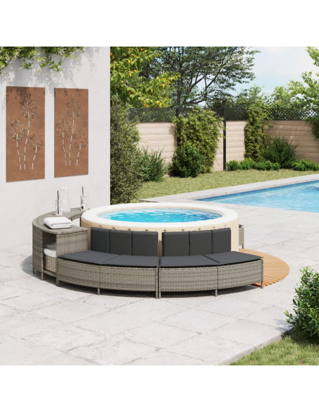 Panche Vasca Idromassaggio con Cuscini 2pz in Polyrattan Grigio