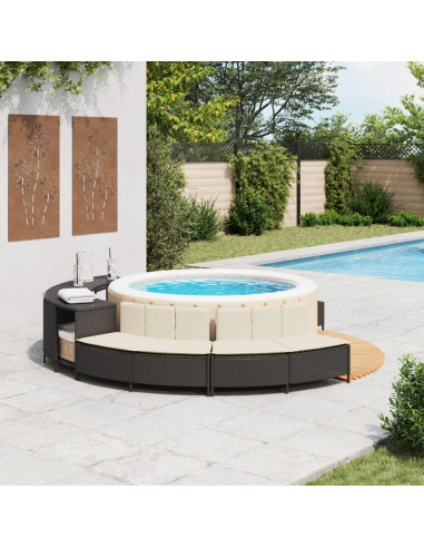 Panche Vasca Idromassaggio con Cuscini 2pz in Polyrattan Nero