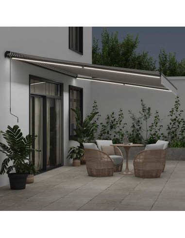 Tenda Retrattile Manuale con LED Antracite e Bianco 600x300 cm