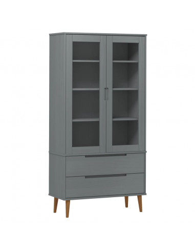 Vetrina MOLDE Grigia 90x35x175 cm in Legno Massello di Pino