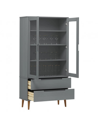 Vetrina MOLDE Grigia 90x35x175 cm in Legno Massello di Pino