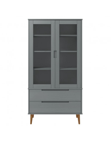 Vetrina MOLDE Grigia 90x35x175 cm in Legno Massello di Pino