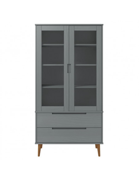 Vetrina MOLDE Grigia 90x35x175 cm in Legno Massello di Pino