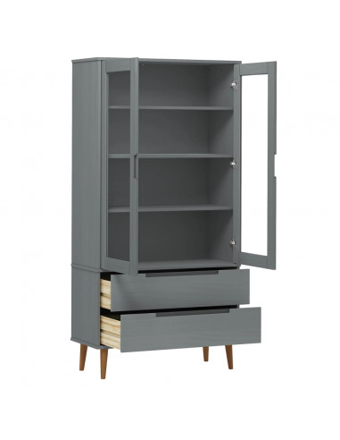 Vetrina MOLDE Grigia 90x35x175 cm in Legno Massello di Pino