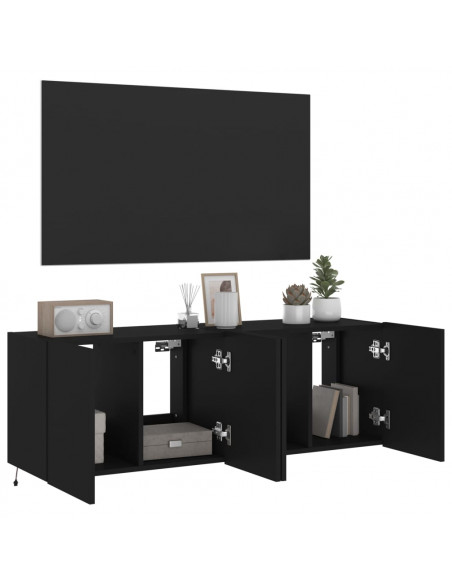 Mobili TV a Parete con Luci LED 2pz Neri 60x35x41 cm