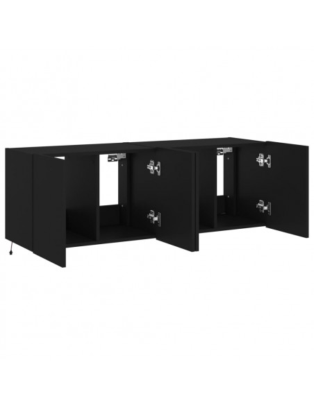 Mobili TV a Parete con Luci LED 2pz Neri 60x35x41 cm