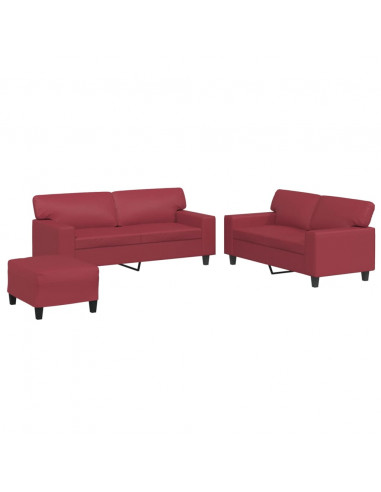 Set di Divani 3 pz Rosso Vino in Similpelle