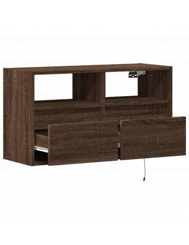 Mobile TV a Parete con Luci LED Rovere Marrone 80x31x45 cm