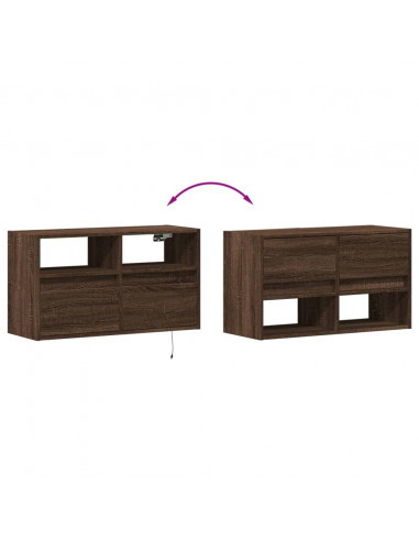 Mobile TV a Parete con Luci LED Rovere Marrone 80x31x45 cm