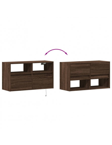 Mobile TV a Parete con Luci LED Rovere Marrone 80x31x45 cm