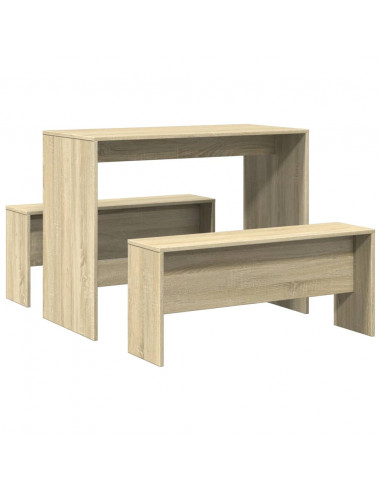 Set Tavolo da Pranzo e Panche 3 pz Rovere Sonoma in Truciolato
