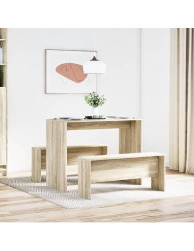 Set Tavolo da Pranzo e Panche 3 pz Rovere Sonoma in Truciolato