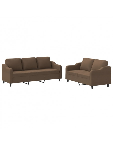 Set di Divani 2 pz con Cuscini Marrone in Tessuto
