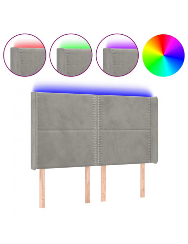 Testiera a LED Grigio Chiaro 147x16x118/128 cm in Velluto