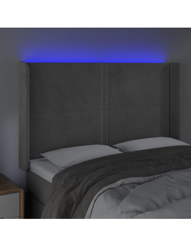 Testiera a LED Grigio Chiaro 147x16x118/128 cm in Velluto