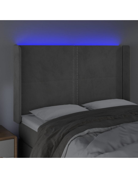 Testiera a LED Grigio Chiaro 147x16x118/128 cm in Velluto