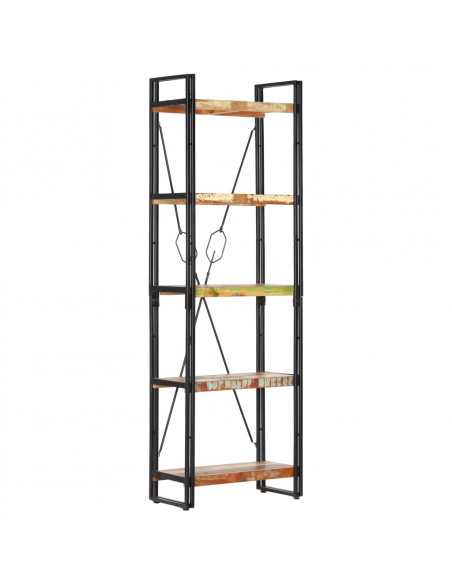 Libreria a 5 Ripiani 60x30x180 cm in Massello di Recupero