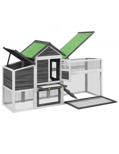 Pollaio Grigio 186,5x58,5x113 cm in Legno Massello di Pino