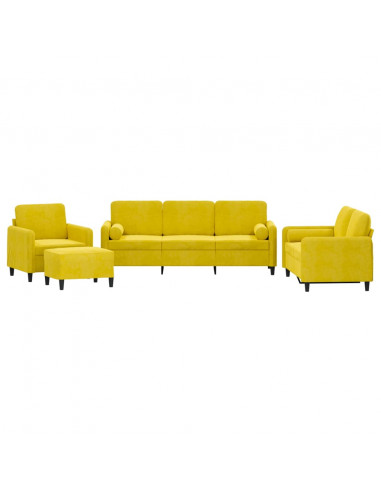 Set di Divani 4 pz con Cuscini Giallo in Velluto