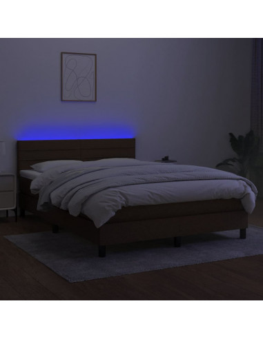 Letto a Molle Materasso e LED Marrone Scuro 140x200 cm Tessuto