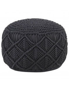 Pouf Lavorato a Mano Macramé Antracite 45x30 cm in Cotone 2