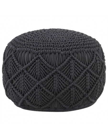 Pouf Lavorato a Mano Macramé Antracite 45x30 cm in Cotone