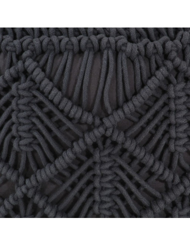 Pouf Lavorato a Mano Macramé Antracite 45x30 cm in Cotone