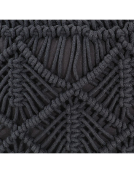 Pouf Lavorato a Mano Macramé Antracite 45x30 cm in Cotone
