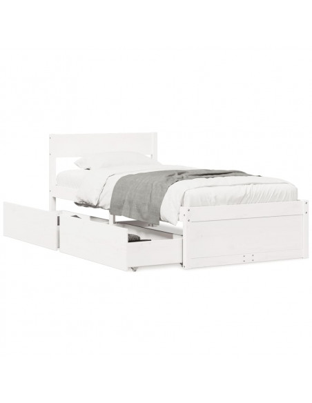 Giroletto con Cassetti Bianco 90x200 cm Legno Massello di Pino