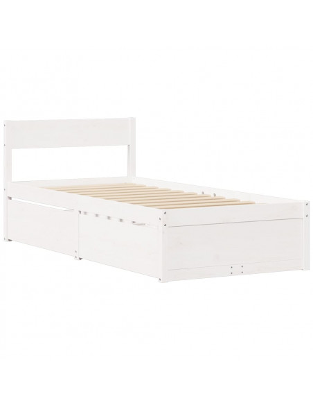 Giroletto con Cassetti Bianco 90x200 cm Legno Massello di Pino