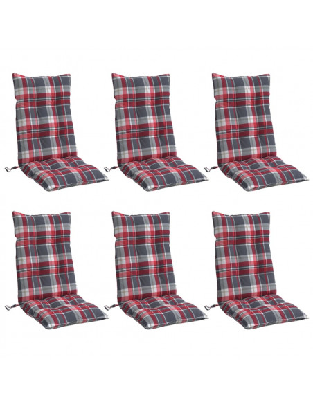 Cuscini Sedia Schienale Alto 6 pz Quadri Rosso Tessuto Oxford