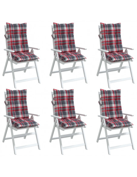 Cuscini Sedia Schienale Alto 6 pz Quadri Rosso Tessuto Oxford
