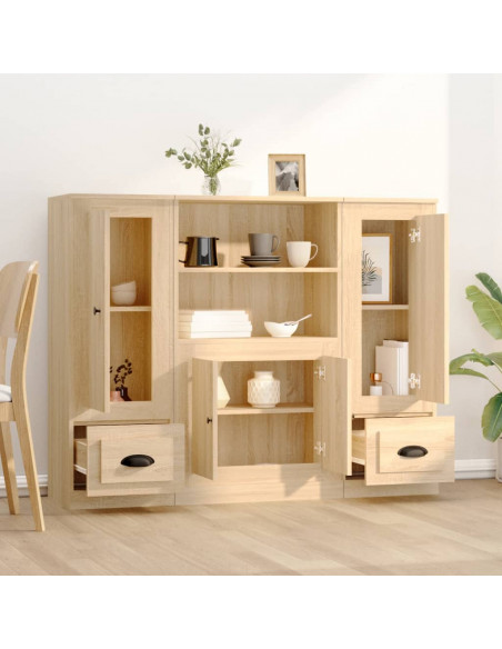 Credenze 3 pz Rovere Sonoma in Legno Multistrato